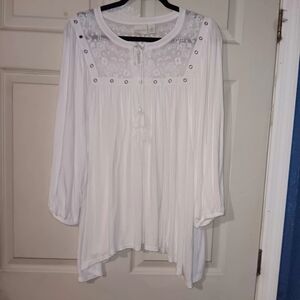 Chico's White Embellished Blouse Sz 3 Flowing Chic